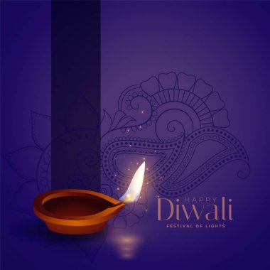 Mutlu diwali mor arka plan ve gerçekçi diya tasarımı