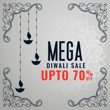 Dekoratif elementlerle mega diwali satış şablonu tasarımı