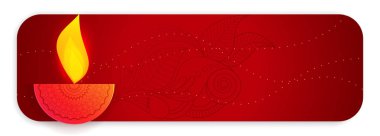 Kırmızı bayrak ve yaratıcı mutlu diwali diya lambası.