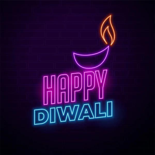 Fondo creativo diwali feliz en estilo neón — Vector de stock