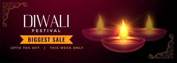 Heureux diwali réaliste diya festival vente bannière — Image vectorielle