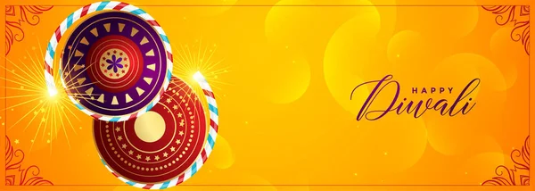 Banner cracker giallo per felice festa del diwali — Vettoriale Stock