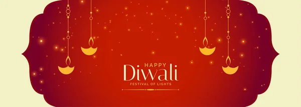 Adorável vermelho indiano feliz diwali celebração banner design —  Vetores de Stock