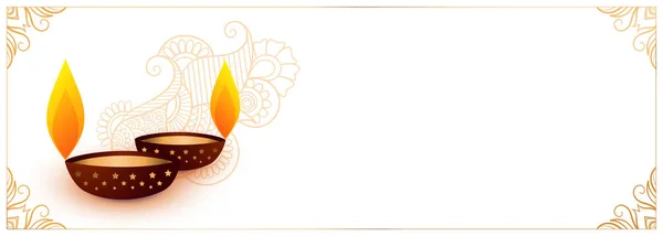 Fehér diwali fesztivál banner két diya — Stock Vector