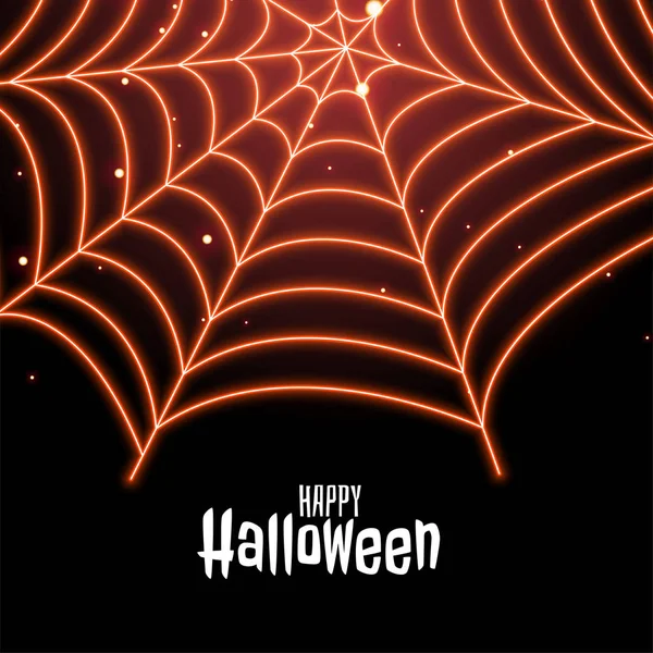 Telaraña de araña en estilo neón feliz fondo de Halloween — Vector de stock