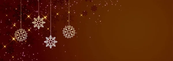 Bruine kerst sneeuwvlokken banner met tekstruimte — Stockvector