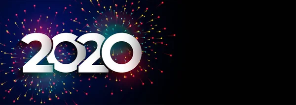 Feliz año nuevo celebración 2020 diseño de banner de fuegos artificiales — Archivo Imágenes Vectoriales