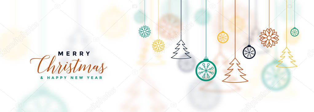 white merry christmas banner with decorative design