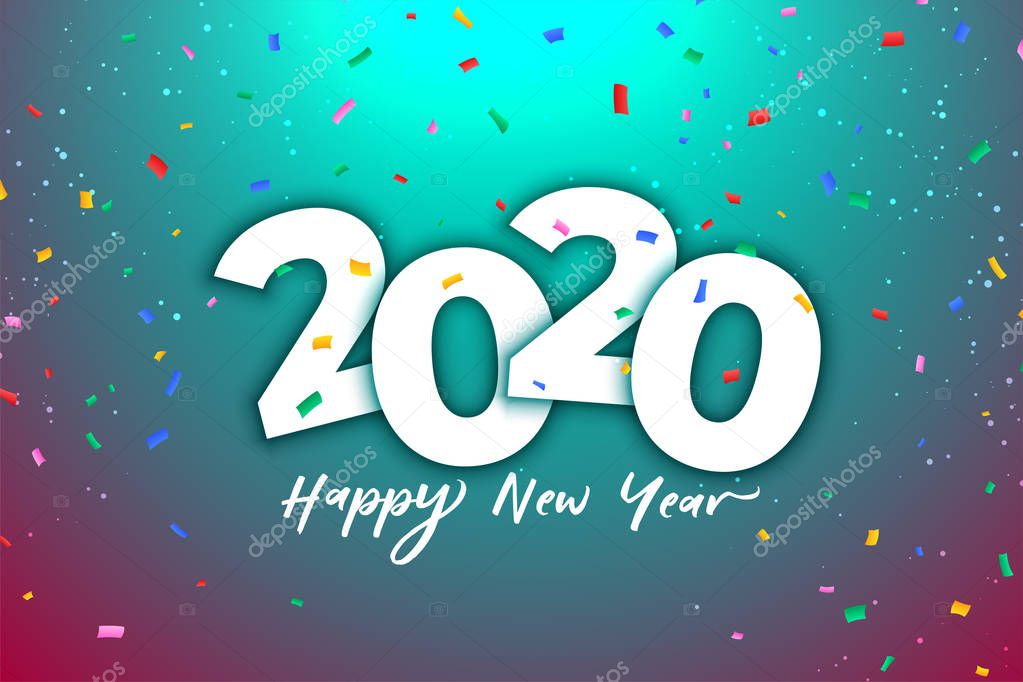 2020 new year celebration background with colorful confetti