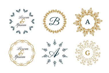 düğün monogramları ya da mandala tarzı dekoratif logolar.