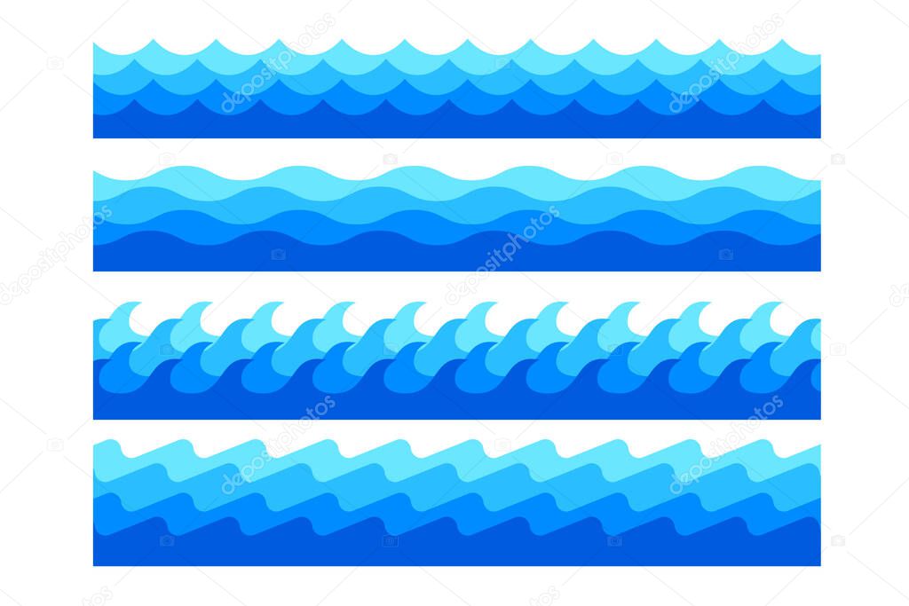 stylish marine sea waves in different shapes set