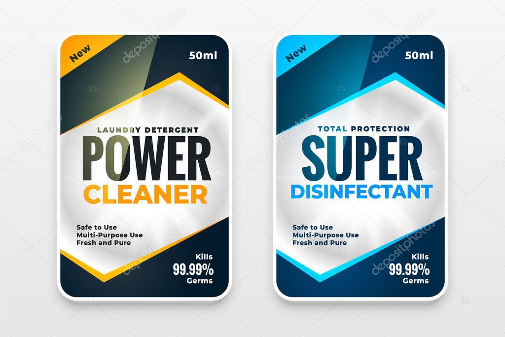 disinfectant cleaner washer labels template design set