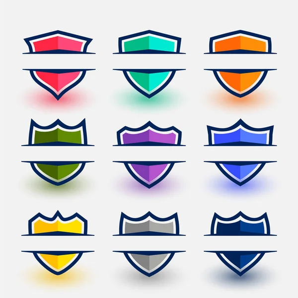 运动风格的盾牌符号设置为九色 — 图库矢量图片