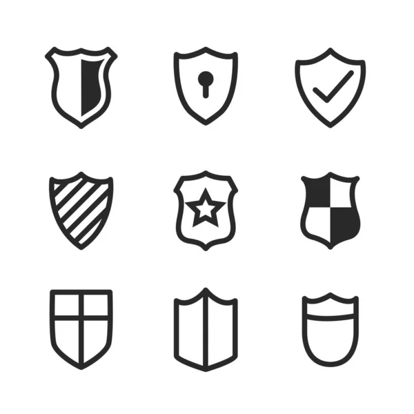 Símbolos Escudo Medieval Conjunto Ícones Nove —  Vetores de Stock