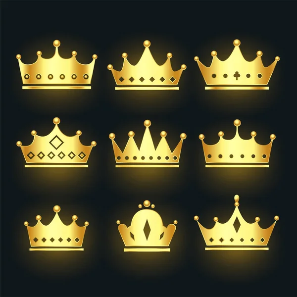Set Premium Crowns Golden Color — Stock Vector