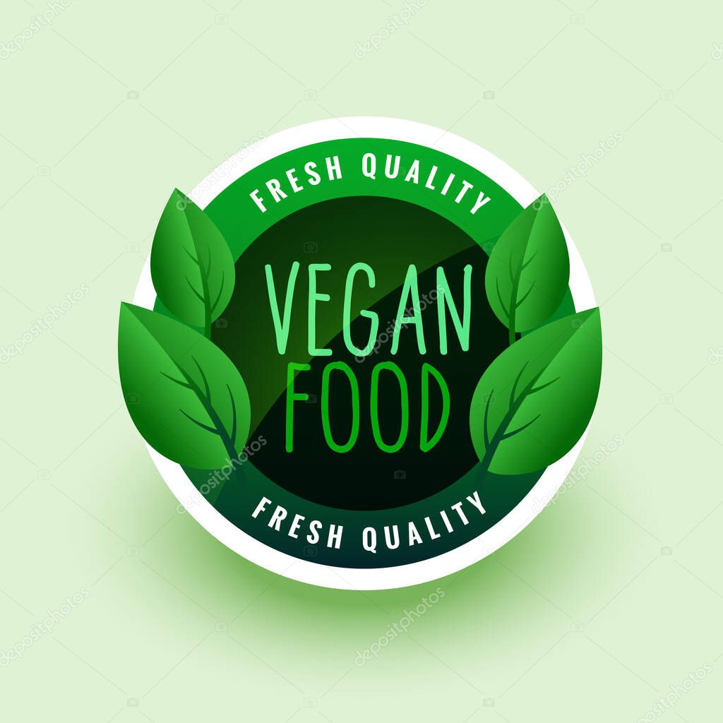 Vegan food green leaves label or sticker design