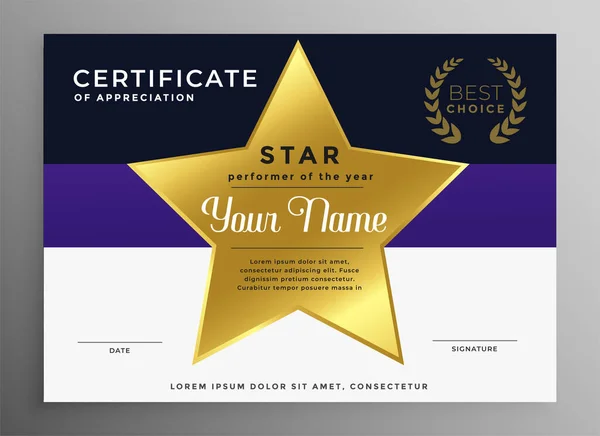 Certifikát Ocenění Šablony Zlatou Hvězdou — Stockový vektor