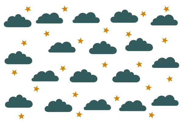Wolken Und Sterne Niedliches Muster Hintergrunddesign — Stockvektor