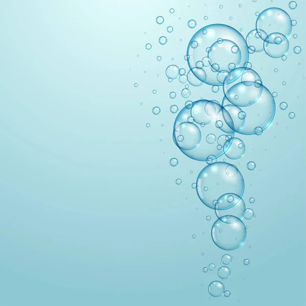 Blå Bakgrund Med Flytande Vatten Bubblor Design — Stock vektor