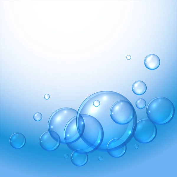 Schwimmende Blaue Wasser Glänzende Blasen Hintergrunddesign — Stockvektor