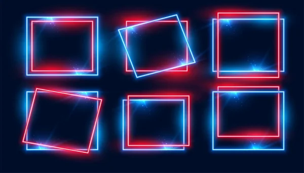 Red Blue Rectangular Neon Frames Set Six — Stock Vector