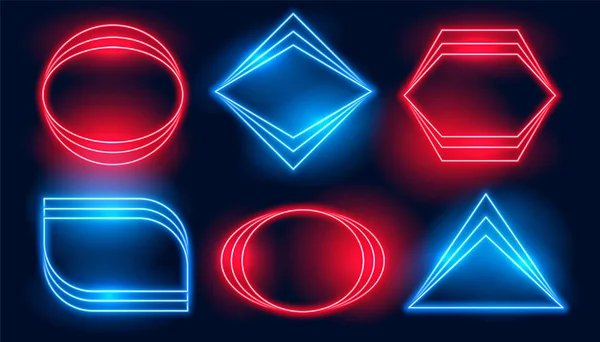 Neon Frames Zes Verschillende Geometrische Vormen — Stockvector