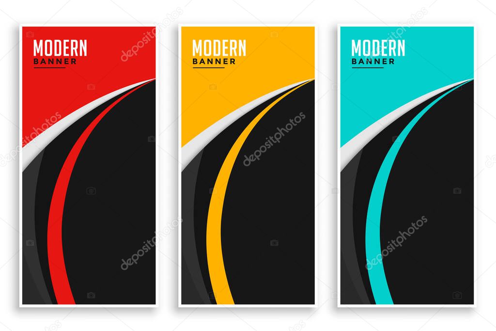 abstract curve wavy banners set in three colors