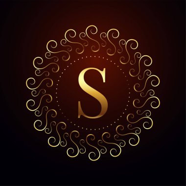 S harfi lüks kraliyet altın logo tasarımı