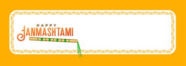 Mutlu Janmashtami bayrağı ve Tanrı Krishna flütü