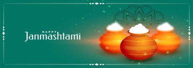 Güzel, mutlu Janmashtami festivali afişi. Safra Makkhan 'lı.