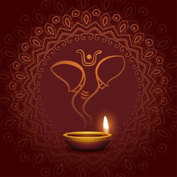 Lord Ganesha Festival Diya Card Design — стоковый вектор