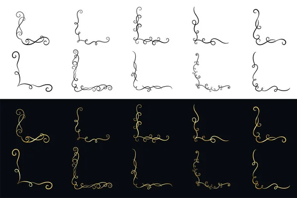 Blumenschmuck Ecken Rahmen Große Sammlung Design — Stockvektor