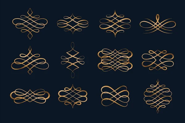 Set Swirl Calligraphic Ornament Decorative Borders Dividers — Stock Vector
