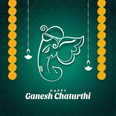 ganesh chaturthi festival wishes card with marigold flowers clipart