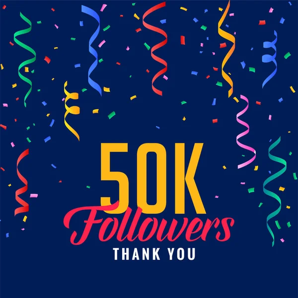 50K Social Media Follower Feiern Hintergrund Mit Fallendem Konfetti — Stockvektor