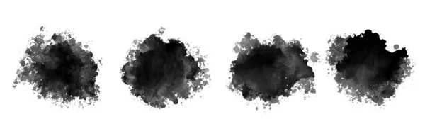 Negro Tinta Acuarela Salpicadura Textura Conjunto Cuatro — Vector de stock