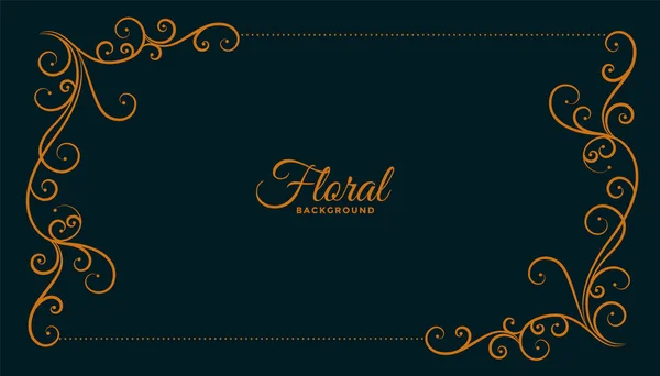 Ornementale Floral Coin Cadre Sombre Fond Design — Image vectorielle