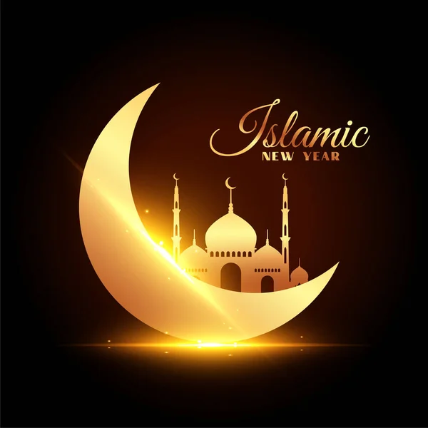 Anul Nou Islamic Frumos Luna Design Moschee — Vector de stoc