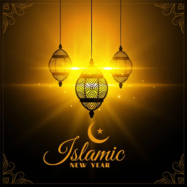 Anul Nou Islamic Stralucitor Fundal Felinare — Vector de stoc