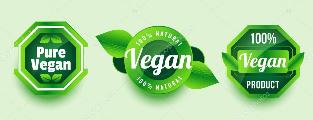Pure vegan natural product sticker or label design set
