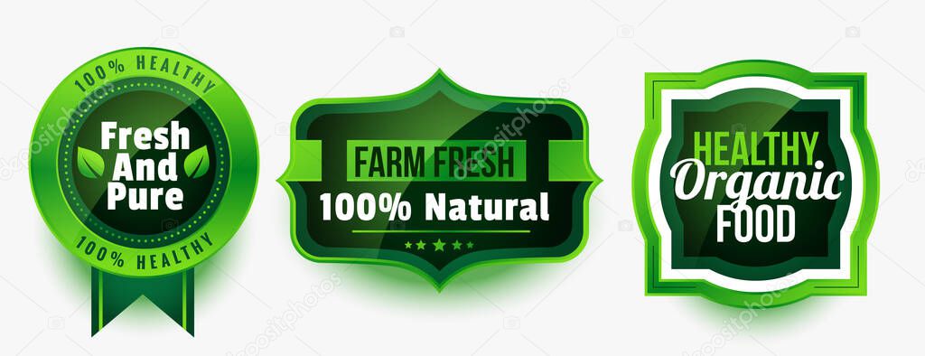 Set of healthy organic pure food labels or stickers