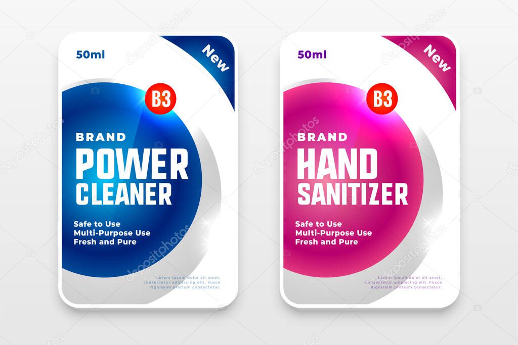 laundry detergent and hand sanitizer labels set 