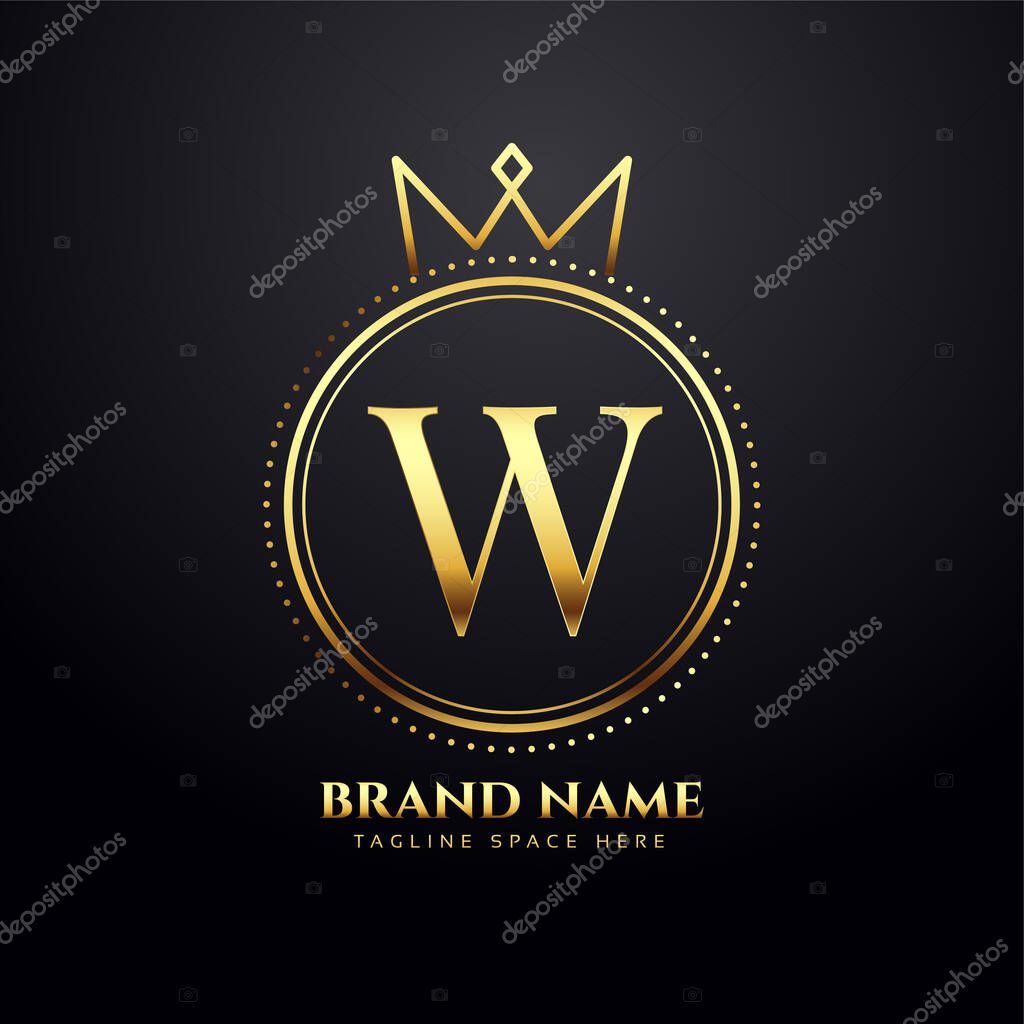 Letter W golden logo concept with crown shape