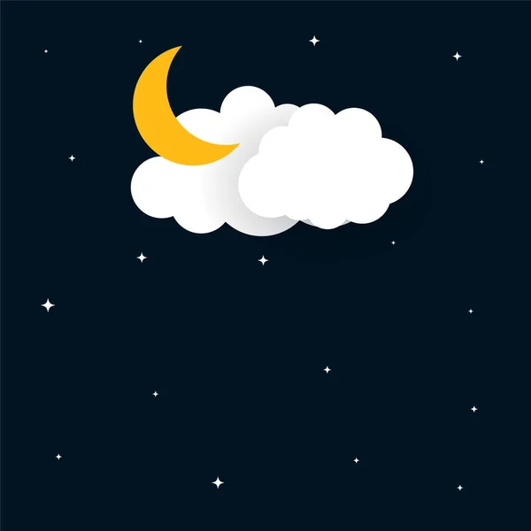 Platte Papercut Stijl Maan Sterren Wolken Achtergrond — Stockvector