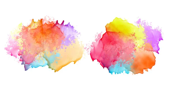 Dois Conjuntos Design Banners Coloridos Watercolor Splash — Vetor de Stock
