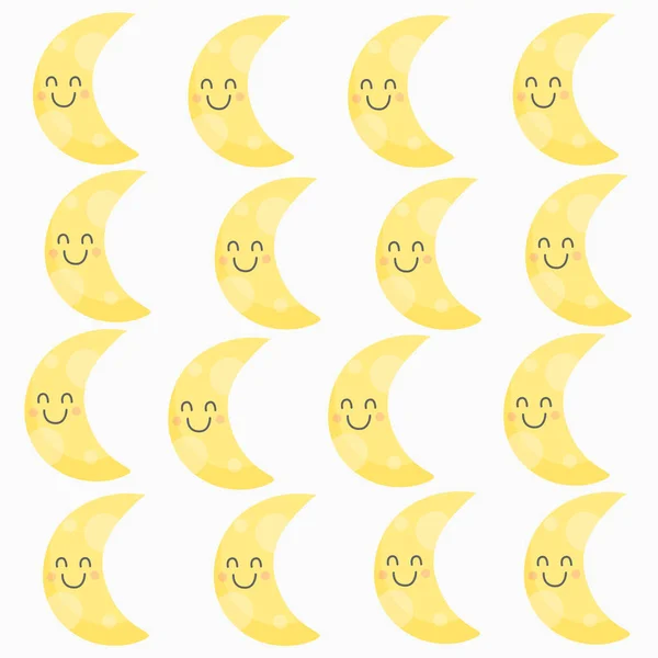 Gelb Lächelnd Sichel Mond Muster Hintergrund Design — Stockvektor