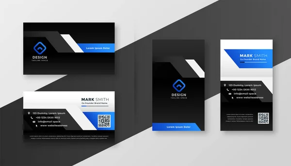 ブルーの形をした現代のブラックビジネスカード — ストックベクタ