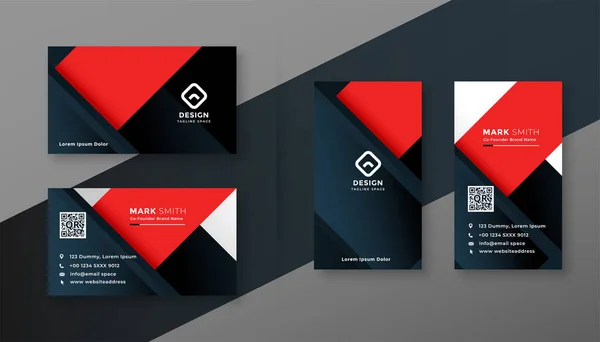 stock vector red and black modern business card geometric template