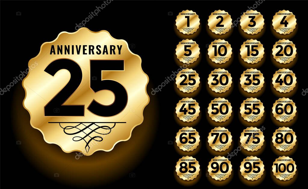 Golden anniversary label and emblems logotype set