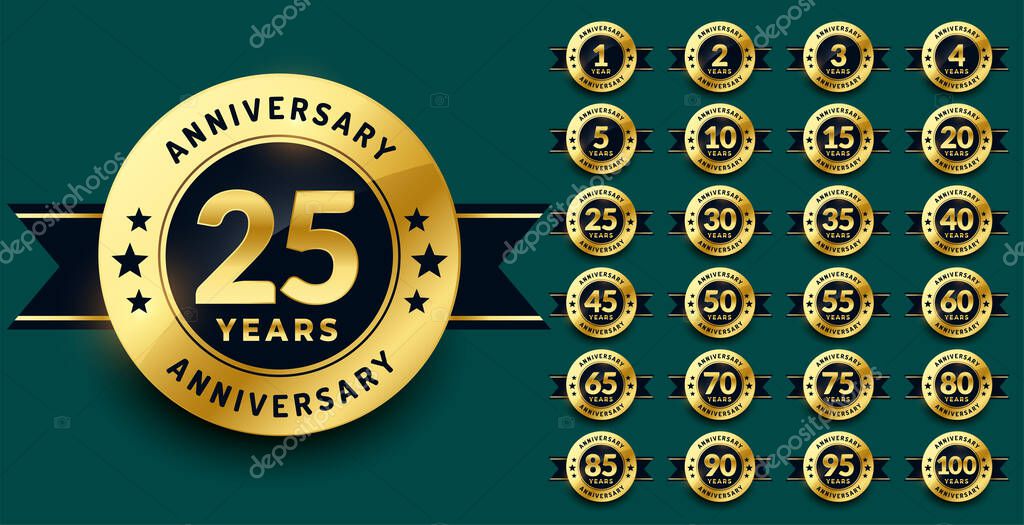 Premium golden anniversary labels or emblems logotype set
